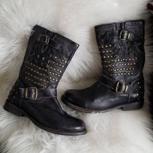 Bed Stu Studded Blk Leather Moto Size 7.5